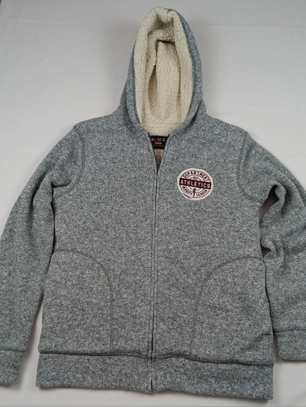 The Children's Place Gray Sherpa Lined Zip Hoodie Youth Size 10/12